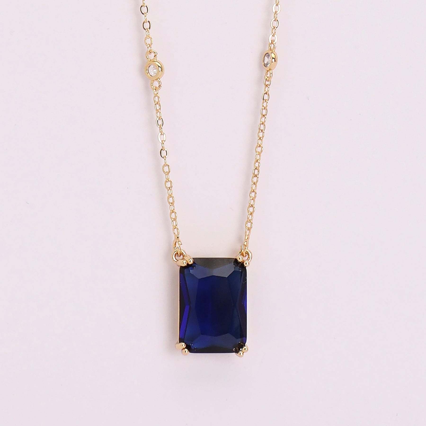 Rose Gold Plated Blue Stone Necklace Set – Posh Jewelery